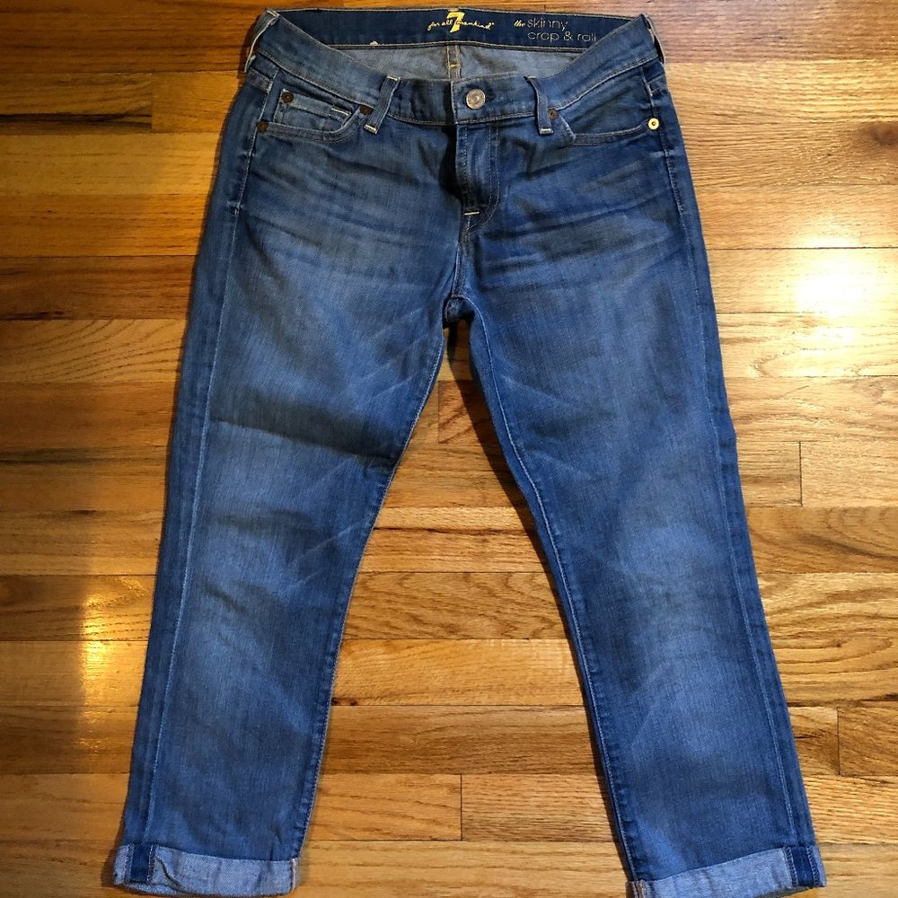 7 FOR ALL MANKIND SKINNY CROP ROLL CAPRI JEANS 25
